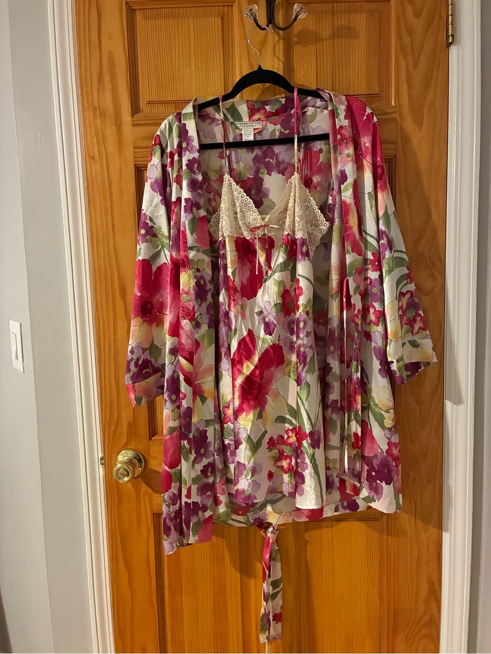 Morgan Taylor Floral Satin Set: Robe and Matching Slip